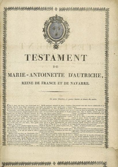 « TESTAMENT DE MARIE-ANTOINETTE D’AUTRICHE...