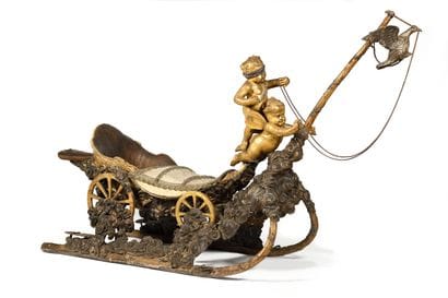 ETONNANT TRAINEAU VENITIEN. En bois sculpté...