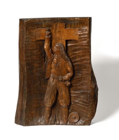 GRAND PANNEAU en bois sculpté représentant...