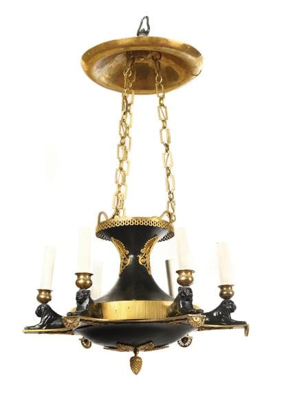 LUSTRE en bronze patiné et bronze doré en...