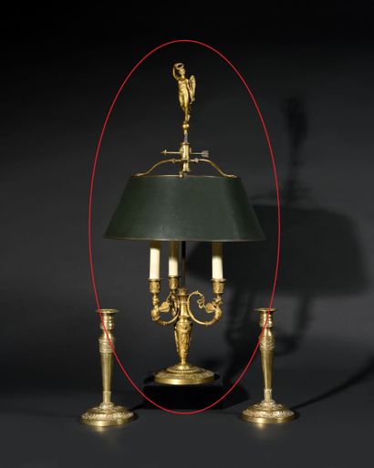 LAMP BOUILLOTTE in gilt bronze, the baluster-shaped...