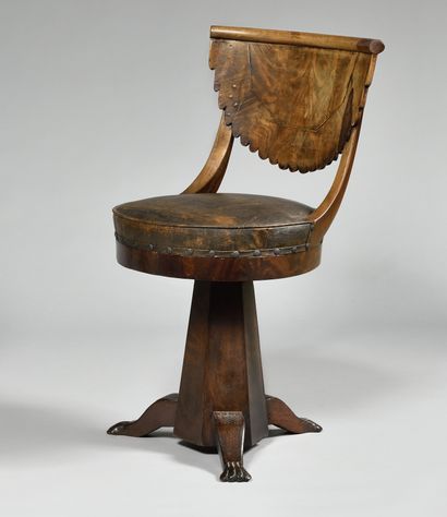 A mahogany and mahogany veneer HARPIST CHAIR...