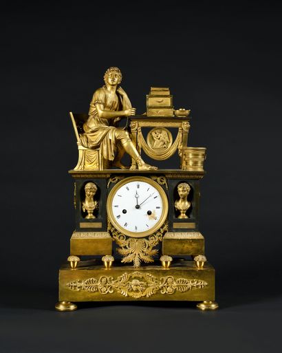 A gilt bronze CLOCK representing a man draped...