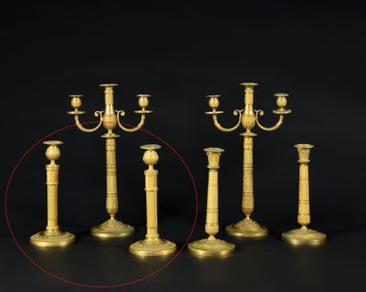 -PAIRE DE BOUGEOIRS en bronze doré, le fût...