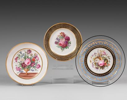 SÈVRES Porcelain plate with polychrome decoration...