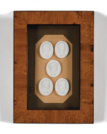 
SET OF FIVE OVAL MEDALONS in stucco representing...