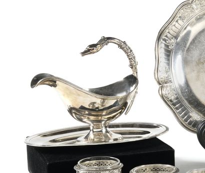 Silver SAUCIERE, engraved with the figure...