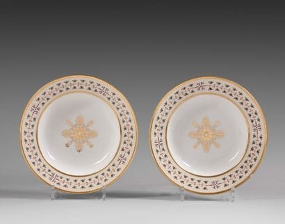
SÈVRES Two hard porcelain soup plates with...