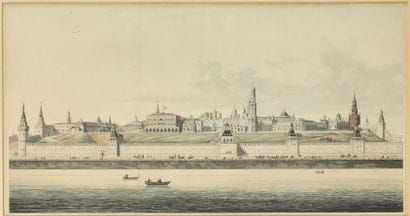 Vue de Kremlin, gravure coloriée, par Edward...