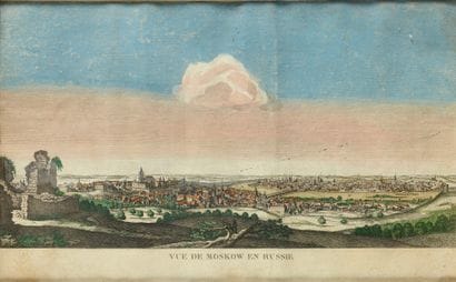 Vue de Moscou en Russie, gravure coloriée,...