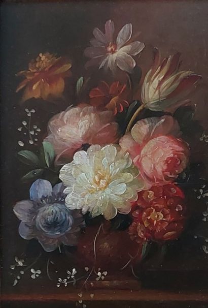 SET OF THREE OILS ON PANELS 

Bunch of flowers...