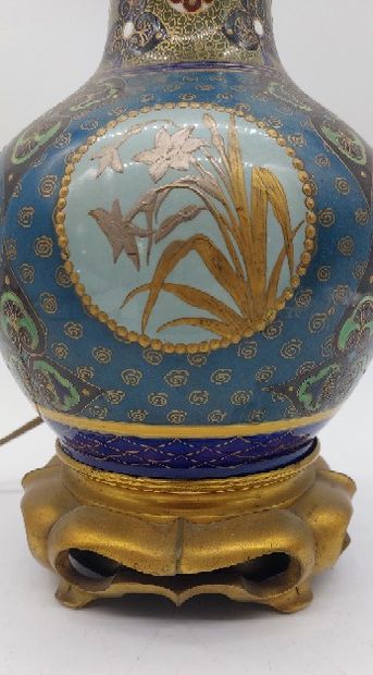 LAMP in polychrome porcelain with birds and...