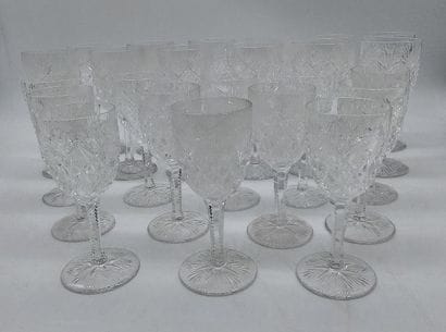 Cut crystal glass set including 12 wine glasses...
