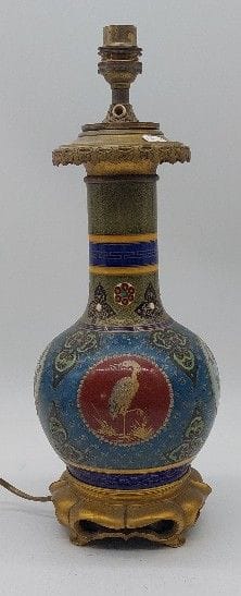 LAMP in polychrome porcelain with birds and...