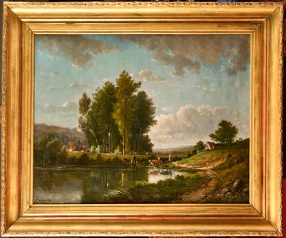 P. SAINT-MEURITZ (XIX)
Herd at the pond 
Oil...