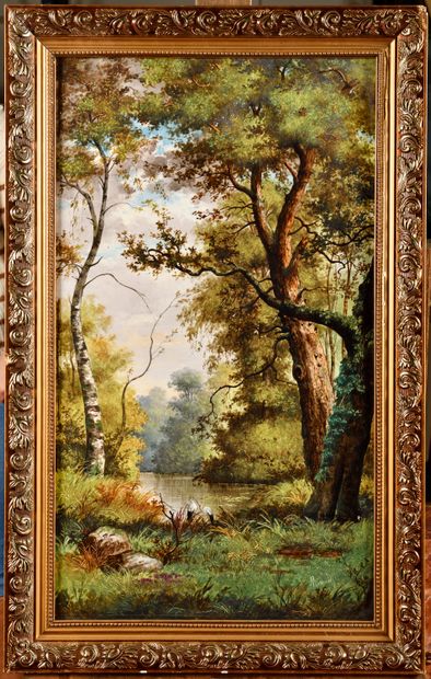 R.MENARD (XIX) 
Landscape with stork
Oil...
