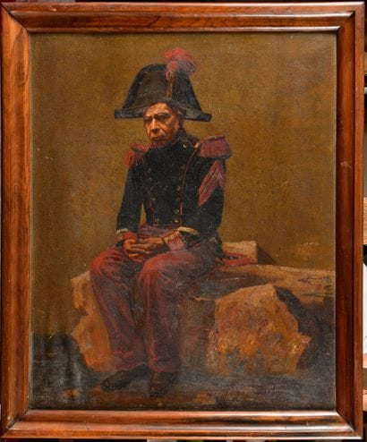 19th CENTURY FRENCH SCHOOL 
Seated soldier,...