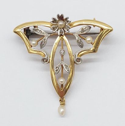 Art Nouveau gold and diamond brooch 
PB :...