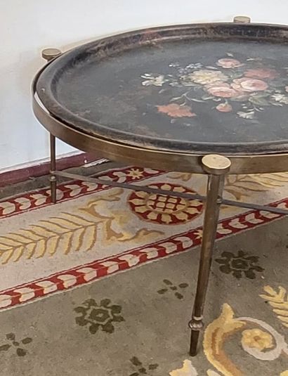 PLATEAU DE SERVICE en tôle laquée noire à...