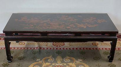 LOW TABLE in black lacquered wood decorated...