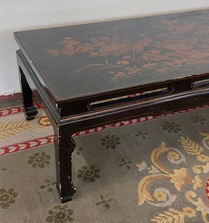 LOW TABLE in black lacquered wood decorated...