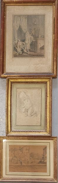 LOT OF FRAMED PIECES including : 
- a drawing,...