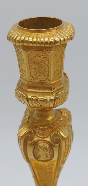 PAIR OF FLAMBEAUX (or candlesticks) in gilt...