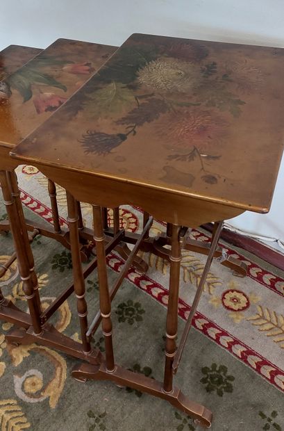 FOUR GIGOGNE TABLES in lacquered wood decorated...
