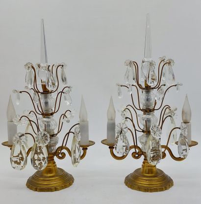 PAIRE DE GIRONDOLLES en bronze et pampilles,...