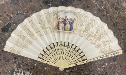 EVENTAIL en os, feuilles lithographiées et...