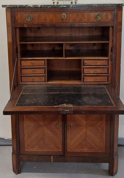 Marquetry SECRETARY opening with a flap revealing...