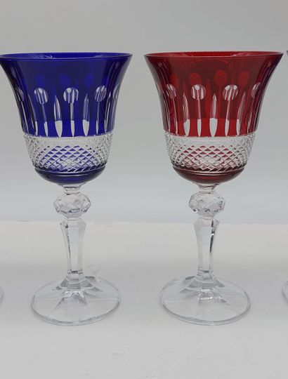 SIX colored cut-crystal WINE GLASSES
H :...
