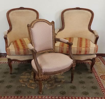 PAIRE DE BERGERES in molded and carved wood,...