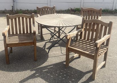 GARDEN FURNITURE including:
- 4 teak armchairs,...