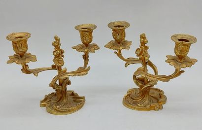 PAIRE DE PETITS CHANDELIERS gilt bronze and...
