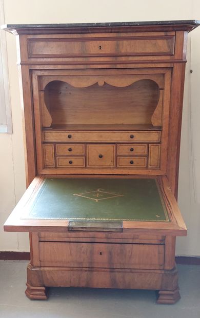 Walnut veneered SECRETARY with four drawers...