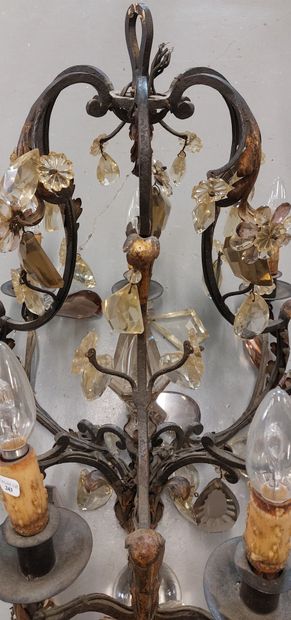 Nine-light wrought-iron chandelier with pendants
H:...
