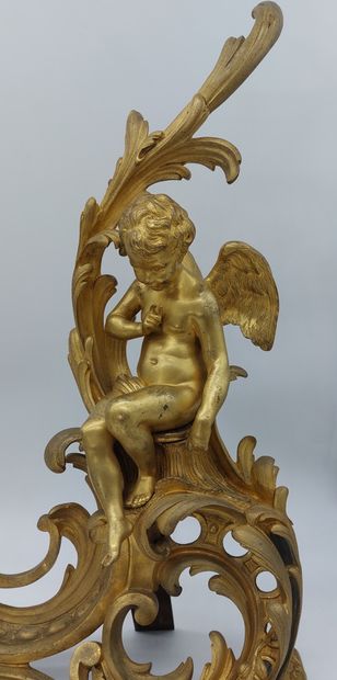 IMPORTANT PAIR OF CHENETS in gilded and chased...