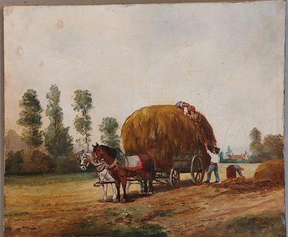 ECOLE DU XIXème siècle 
Retour de la moisson
Huile...