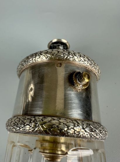THREE crystal FLACONS, silver stoppers.
A...