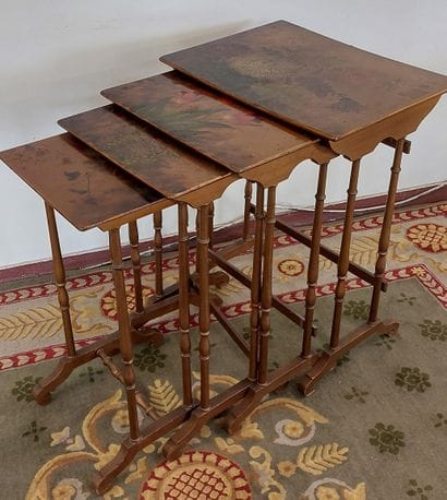 FOUR GIGOGNE TABLES in lacquered wood decorated...
