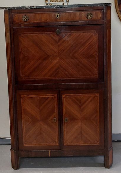 Marquetry SECRETARY opening with a flap revealing...