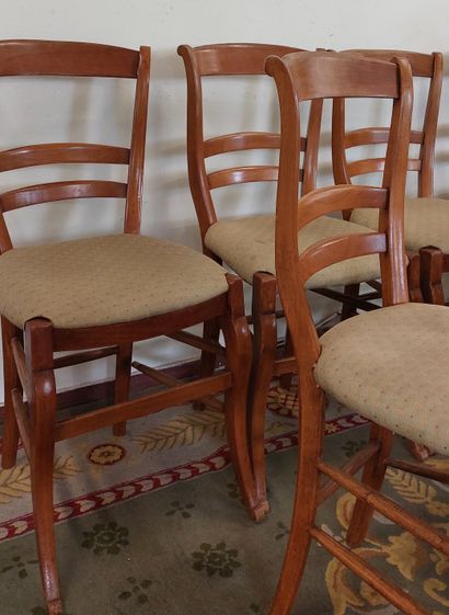SUITE OF SIX CHAIRES in cherry wood, fabric...