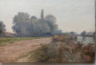 D. MAILLART 
Riverside landscape 
Oil on...