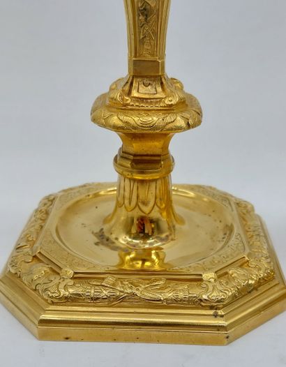 PAIR OF FLAMBEAUX (or candlesticks) in gilt...