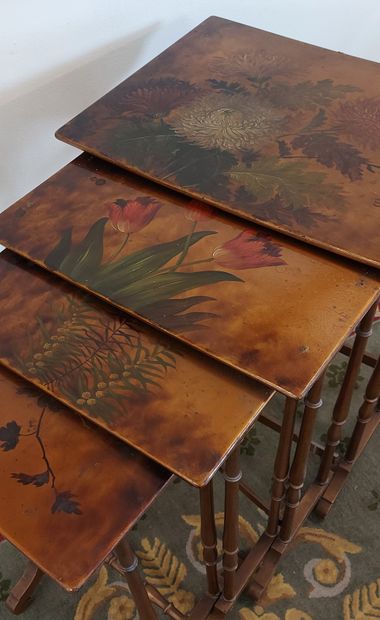 FOUR GIGOGNE TABLES in lacquered wood decorated...