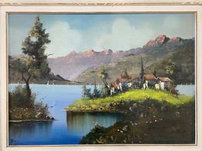 LOT DE CINQ TABLEAUX comprenant :
- Paysage...