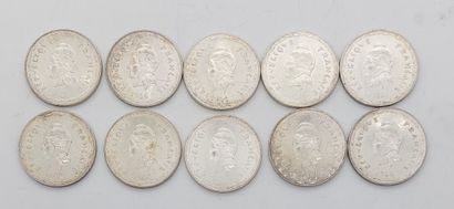 DIX PIECES DE 100 FRANCS en argent 
Années...