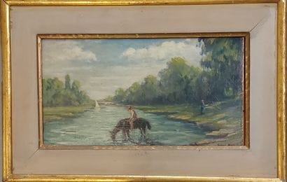Léon GIRAN-MAX 
Crossing the river
Oil on...