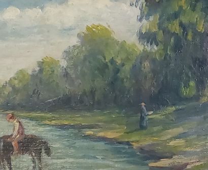 Léon GIRAN-MAX 
Crossing the river
Oil on...
